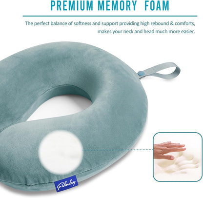 Travel Neck Pillow Memory Foam for Airplane Traveling Gray Blue