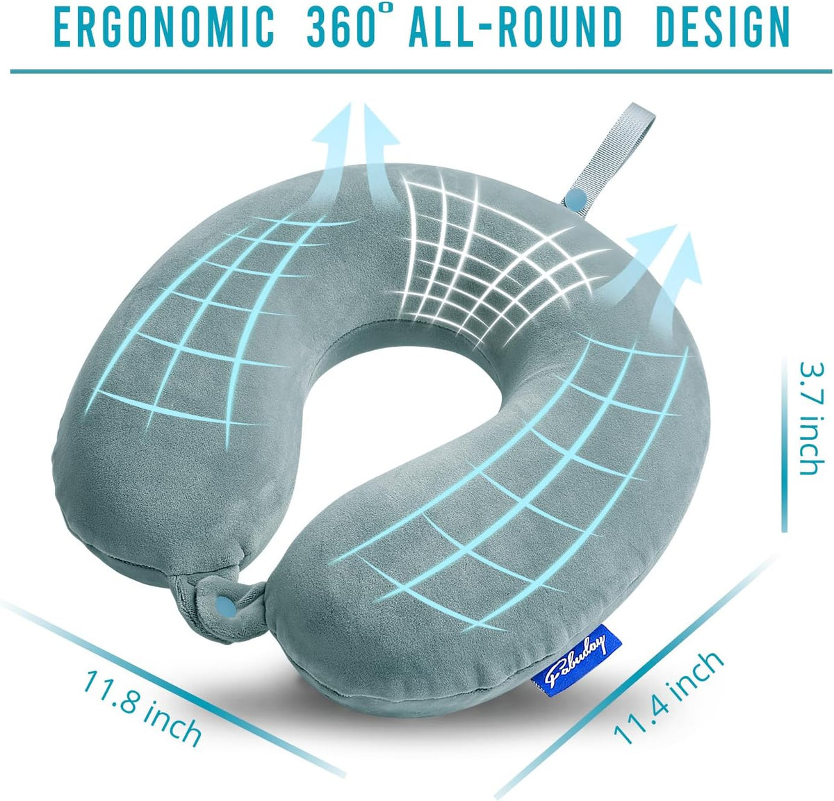 Travel Neck Pillow Memory Foam for Airplane Traveling Gray Blue