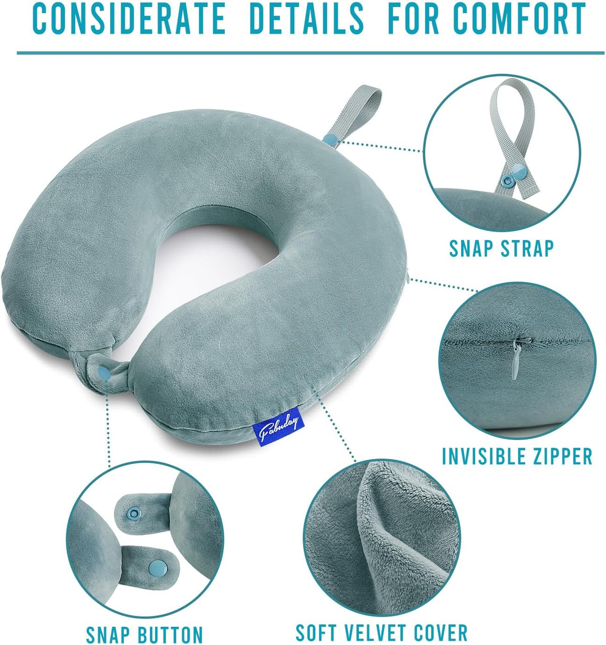 Travel Neck Pillow Memory Foam for Airplane Traveling Gray Blue