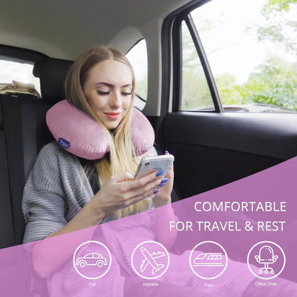 Travel Neck Pillow Memory Foam for Airplane Traveling Gray Blue
