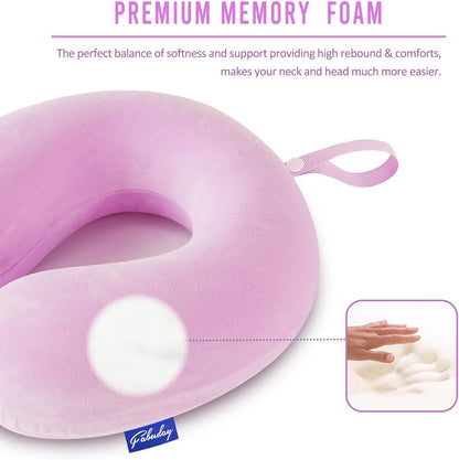 Travel Neck Pillow Memory Foam for Airplane Traveling Gray Blue