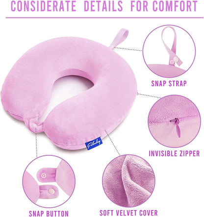 Travel Neck Pillow Memory Foam for Airplane Traveling Gray Blue