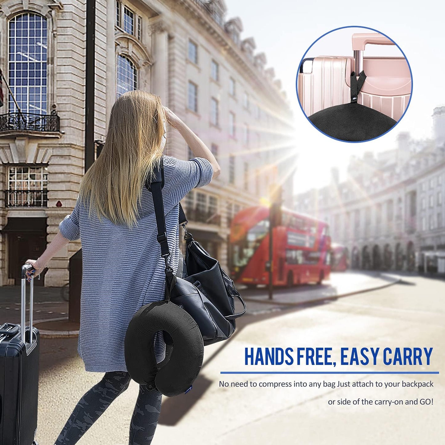 Travel Neck Pillow Memory Foam for Airplane Traveling Gray Blue