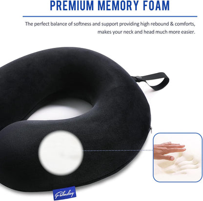 Travel Neck Pillow Memory Foam for Airplane Traveling Gray Blue