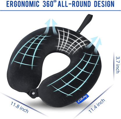 Travel Neck Pillow Memory Foam for Airplane Traveling Gray Blue