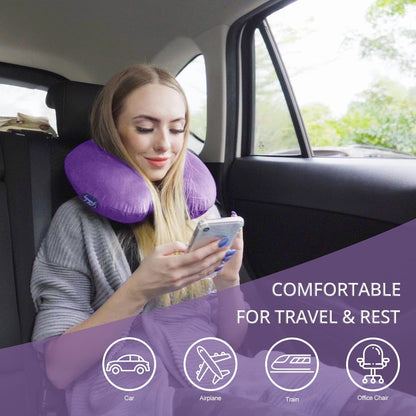Travel Neck Pillow Memory Foam for Airplane Traveling Gray Blue