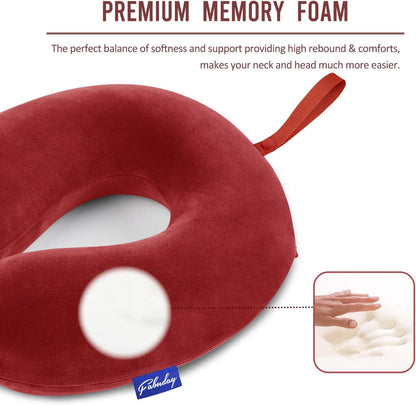 Travel Neck Pillow Memory Foam for Airplane Traveling Gray Blue
