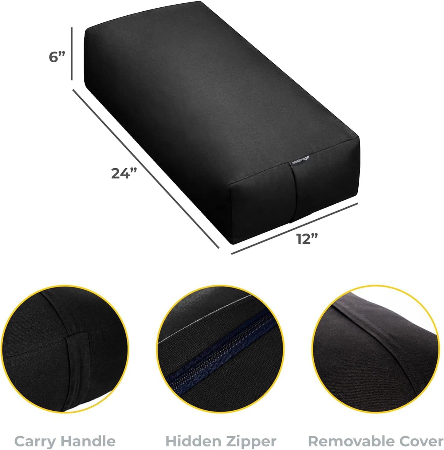 Firm Large Yoga Bolster, 24x12x6in | Bulk Workout Brick for Stretching, Pilates, and Workout, Firm and Supportive Exercise Blocks for Home, Schools, and Studios