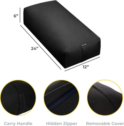 Firm Large Yoga Bolster, 24x12x6in | Bulk Workout Brick for Stretching, Pilates, and Workout, Firm and Supportive Exercise Blocks for Home, Schools, and Studios