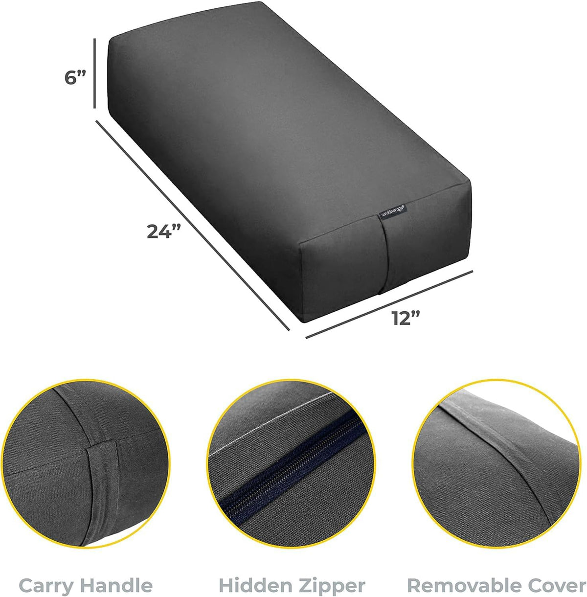 Firm Large Yoga Bolster, 24x12x6in | Bulk Workout Brick for Stretching, Pilates, and Workout, Firm and Supportive Exercise Blocks for Home, Schools, and Studios