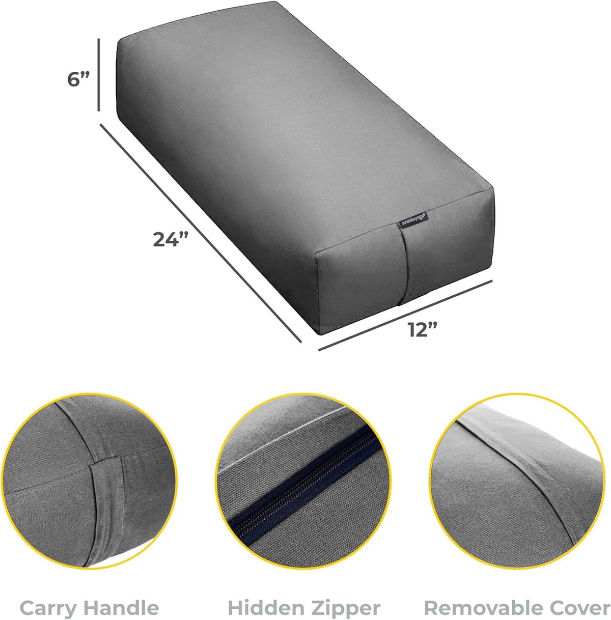 Firm Large Yoga Bolster, 24x12x6in | Bulk Workout Brick for Stretching, Pilates, and Workout, Firm and Supportive Exercise Blocks for Home, Schools, and Studios
