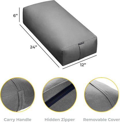 Firm Large Yoga Bolster, 24x12x6in | Bulk Workout Brick for Stretching, Pilates, and Workout, Firm and Supportive Exercise Blocks for Home, Schools, and Studios