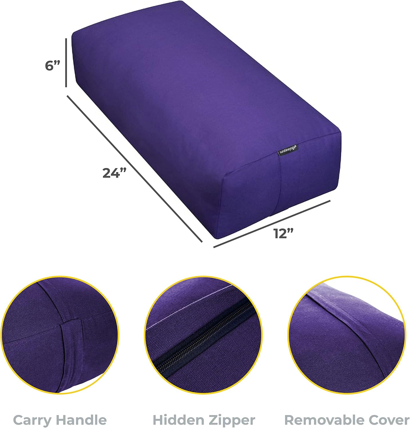 Firm Large Yoga Bolster, 24x12x6in | Bulk Workout Brick for Stretching, Pilates, and Workout, Firm and Supportive Exercise Blocks for Home, Schools, and Studios