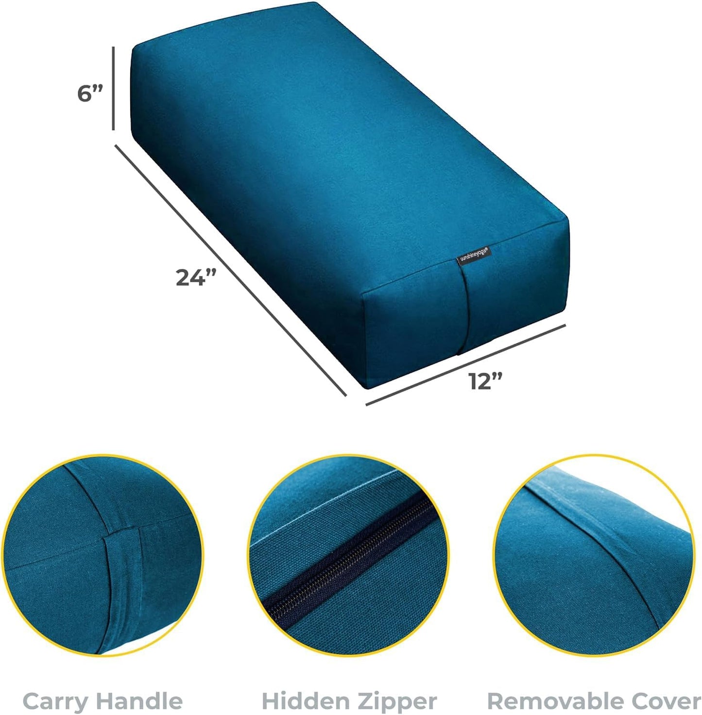 Firm Large Yoga Bolster, 24x12x6in | Bulk Workout Brick for Stretching, Pilates, and Workout, Firm and Supportive Exercise Blocks for Home, Schools, and Studios