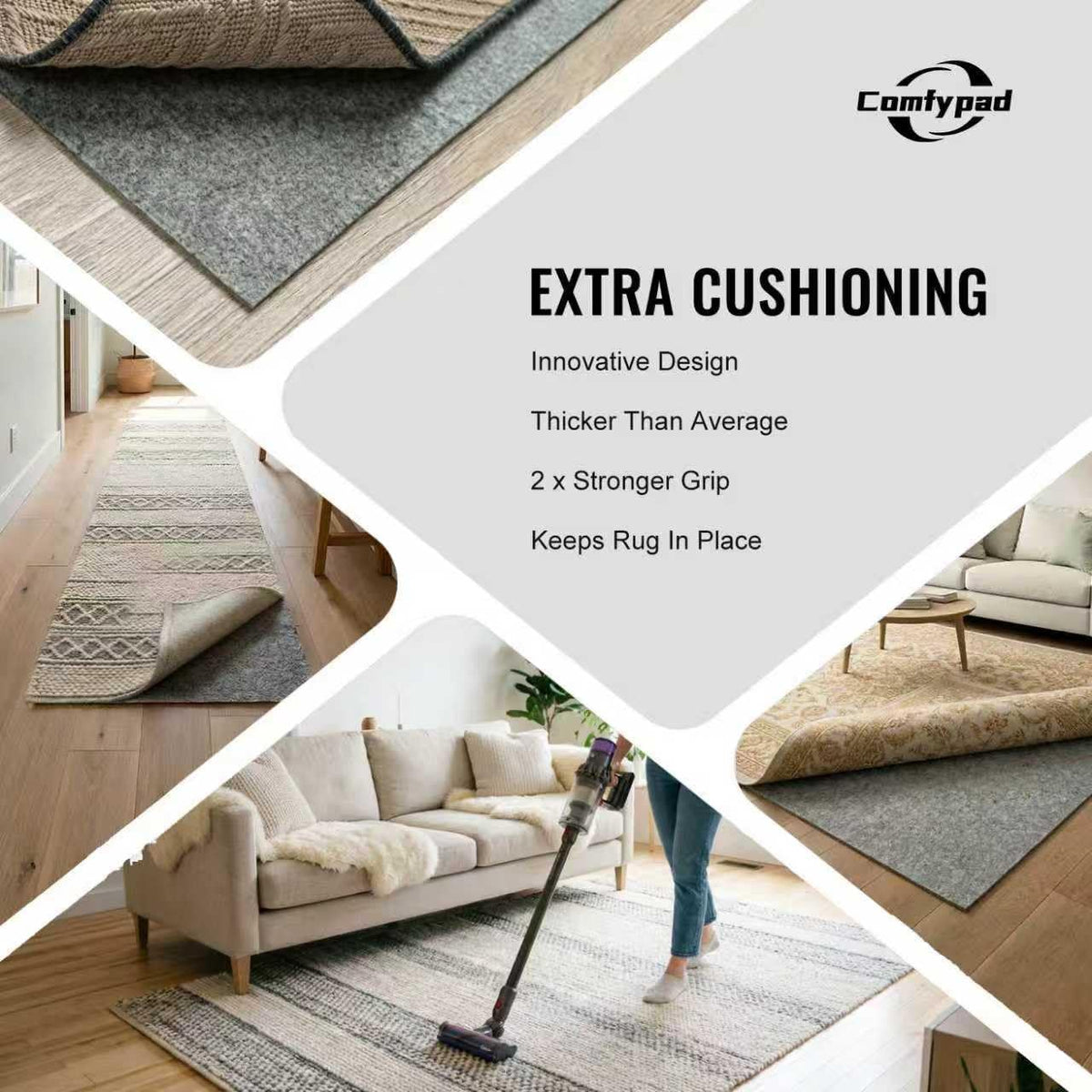 Felt Rug Pad, 2 x 3 Ft Rubber Non-Slip Rug Pad Gripper, Keep Rugs Secure and in Place, Extra Strong Under Carpet Mat Cushion - for All Floors