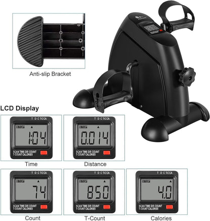 Mini Exercise Bike, Under Desk Bike Pedal Exerciser Portable Foot Cycle Arm & Leg Peddler Machine with LCD Screen Displays