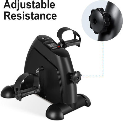 Mini Exercise Bike, Under Desk Bike Pedal Exerciser Portable Foot Cycle Arm & Leg Peddler Machine with LCD Screen Displays