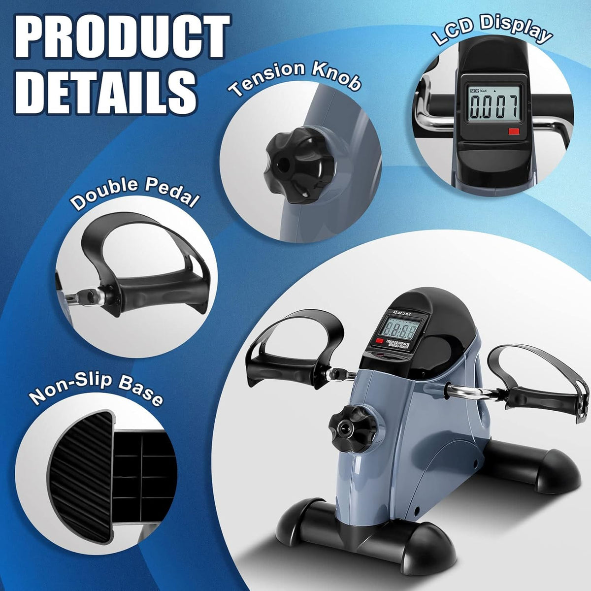 Mini Exercise Bike, Under Desk Bike Pedal Exerciser Portable Foot Cycle Arm & Leg Peddler Machine with LCD Screen Displays