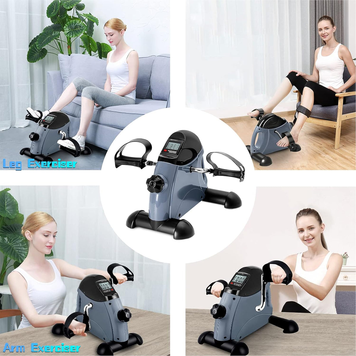 Mini Exercise Bike, Under Desk Bike Pedal Exerciser Portable Foot Cycle Arm & Leg Peddler Machine with LCD Screen Displays