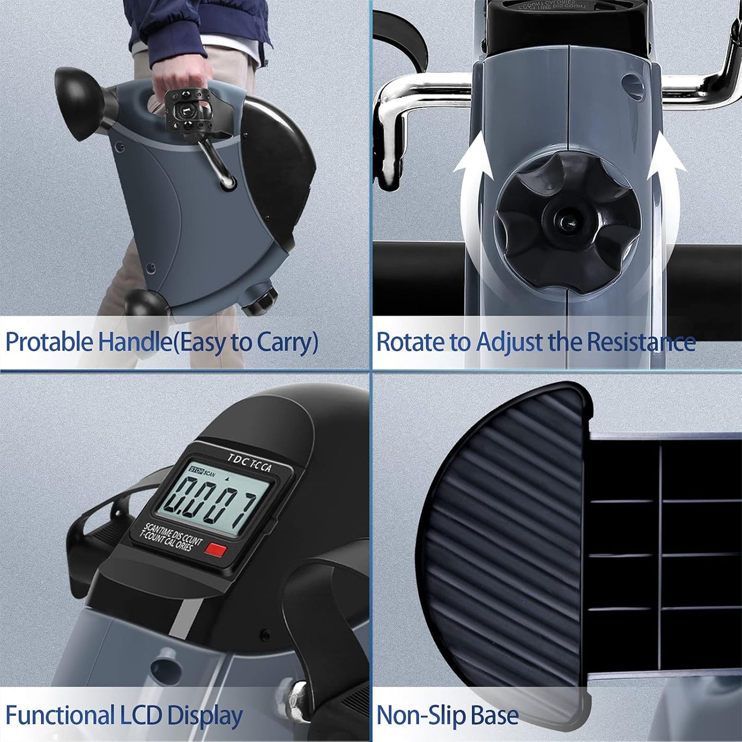 Mini Exercise Bike, Under Desk Bike Pedal Exerciser Portable Foot Cycle Arm & Leg Peddler Machine with LCD Screen Displays