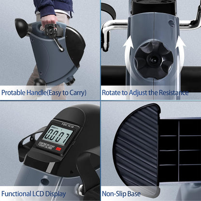 Mini Exercise Bike, Under Desk Bike Pedal Exerciser Portable Foot Cycle Arm & Leg Peddler Machine with LCD Screen Displays