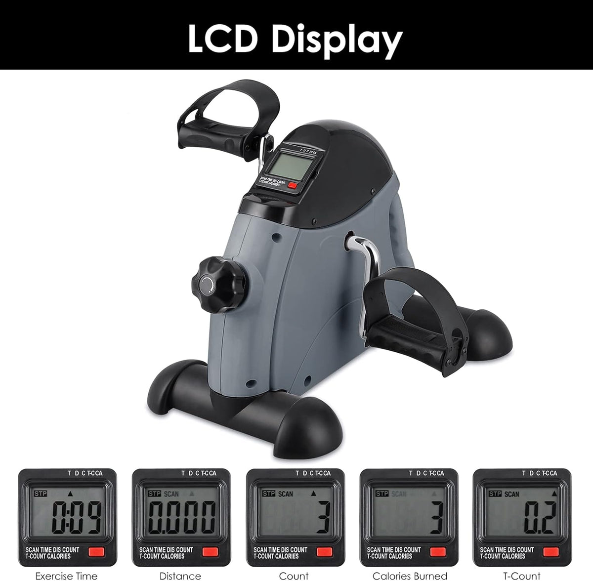 Mini Exercise Bike, Under Desk Bike Pedal Exerciser Portable Foot Cycle Arm & Leg Peddler Machine with LCD Screen Displays