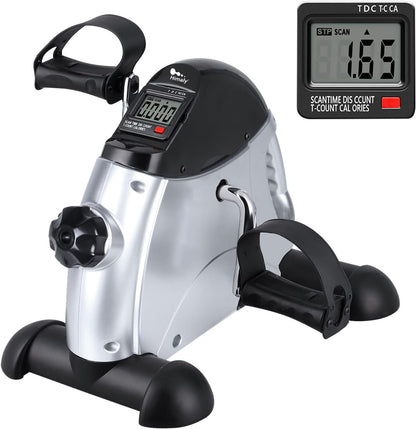 Mini Exercise Bike, Under Desk Bike Pedal Exerciser Portable Foot Cycle Arm & Leg Peddler Machine with LCD Screen Displays