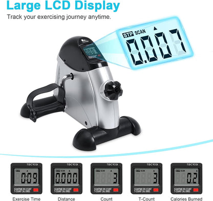 Mini Exercise Bike, Under Desk Bike Pedal Exerciser Portable Foot Cycle Arm & Leg Peddler Machine with LCD Screen Displays