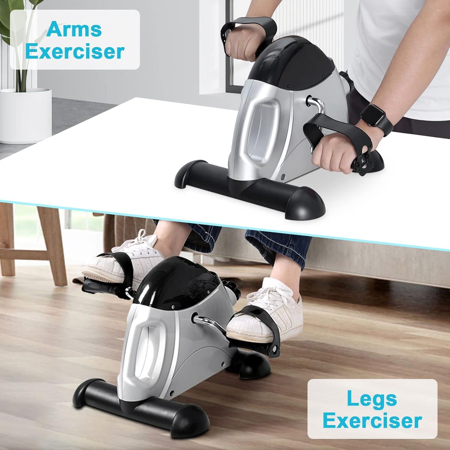 Mini Exercise Bike, Under Desk Bike Pedal Exerciser Portable Foot Cycle Arm & Leg Peddler Machine with LCD Screen Displays