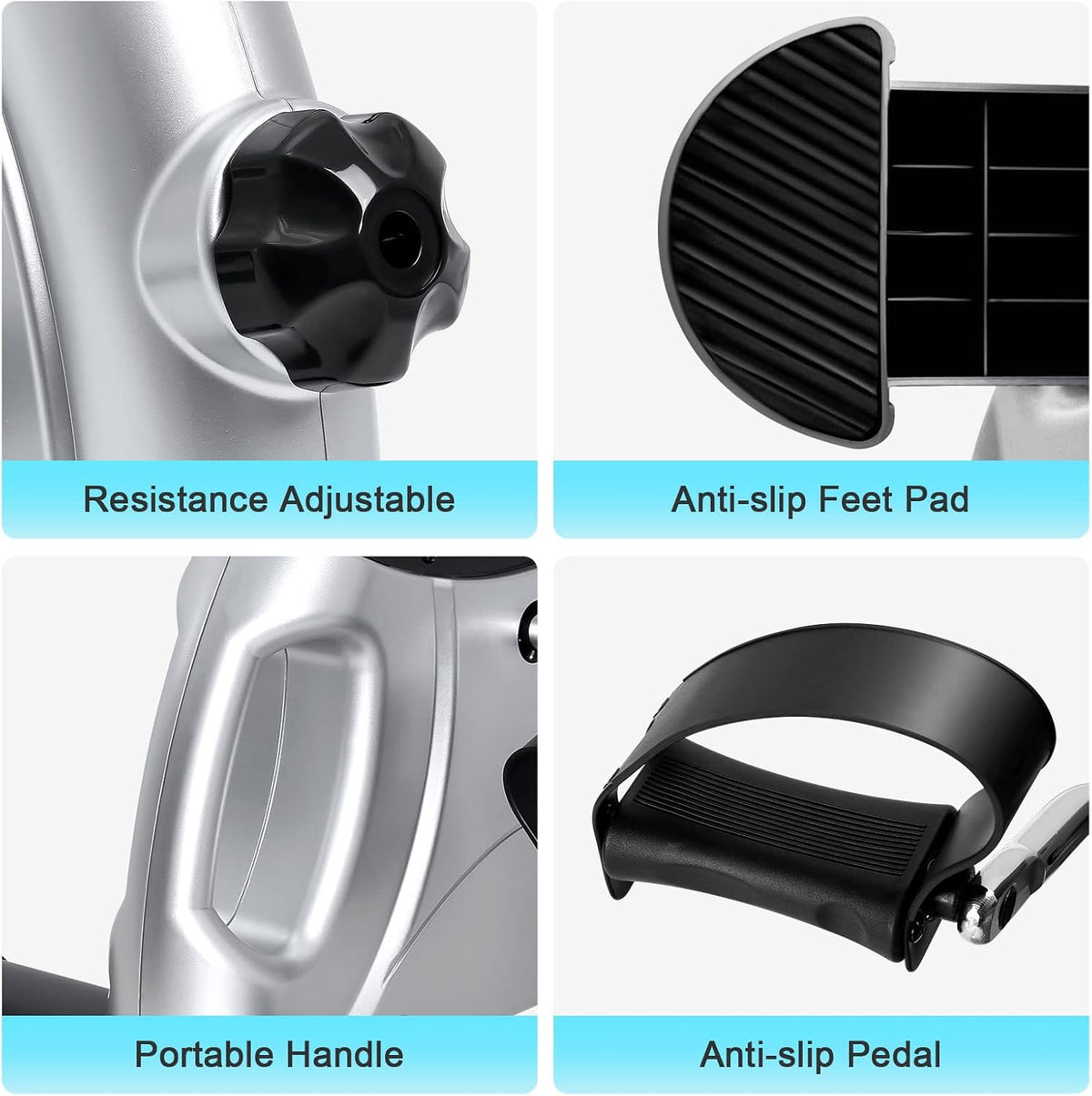 Mini Exercise Bike, Under Desk Bike Pedal Exerciser Portable Foot Cycle Arm & Leg Peddler Machine with LCD Screen Displays
