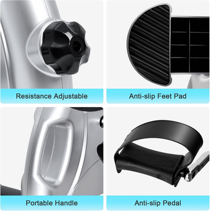 Mini Exercise Bike, Under Desk Bike Pedal Exerciser Portable Foot Cycle Arm & Leg Peddler Machine with LCD Screen Displays