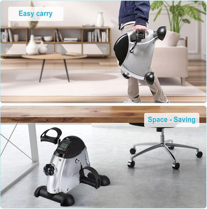 Mini Exercise Bike, Under Desk Bike Pedal Exerciser Portable Foot Cycle Arm & Leg Peddler Machine with LCD Screen Displays