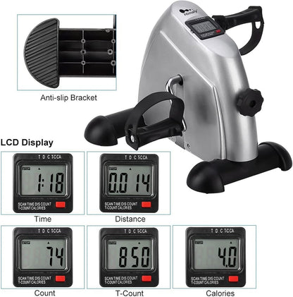 Mini Exercise Bike, Under Desk Bike Pedal Exerciser Portable Foot Cycle Arm & Leg Peddler Machine with LCD Screen Displays