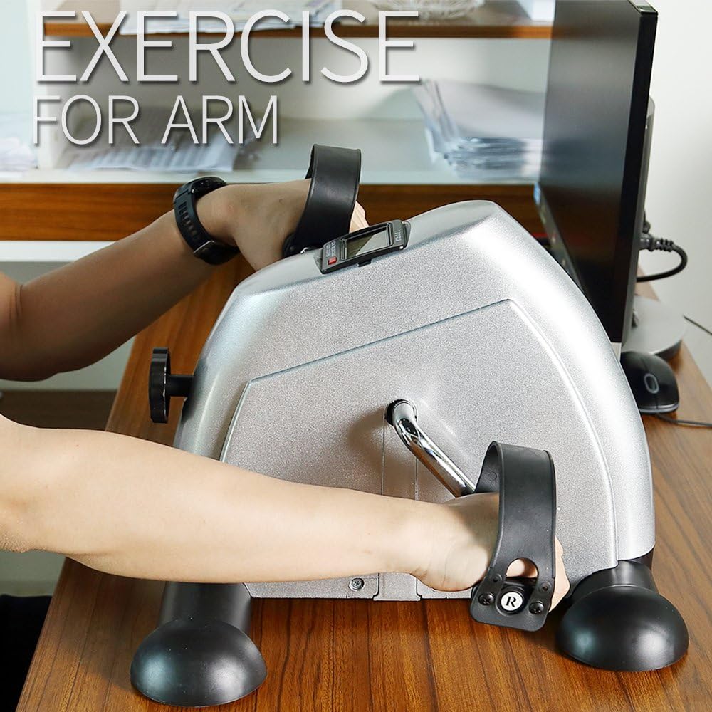 Mini Exercise Bike, Under Desk Bike Pedal Exerciser Portable Foot Cycle Arm & Leg Peddler Machine with LCD Screen Displays