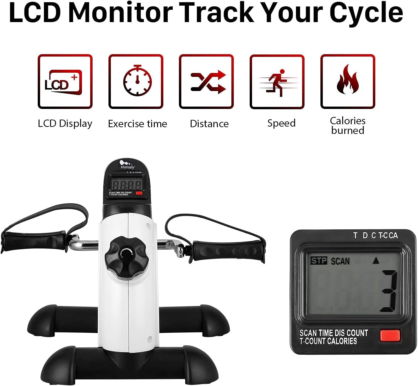 Mini Exercise Bike, Under Desk Bike Pedal Exerciser Portable Foot Cycle Arm & Leg Peddler Machine with LCD Screen Displays