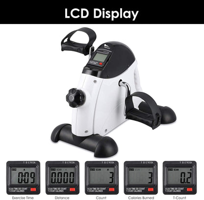 Mini Exercise Bike, Under Desk Bike Pedal Exerciser Portable Foot Cycle Arm & Leg Peddler Machine with LCD Screen Displays