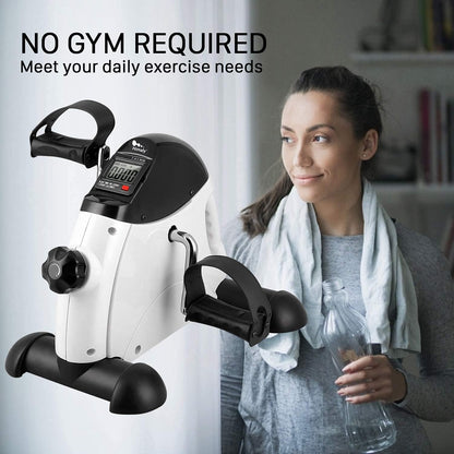 Mini Exercise Bike, Under Desk Bike Pedal Exerciser Portable Foot Cycle Arm & Leg Peddler Machine with LCD Screen Displays
