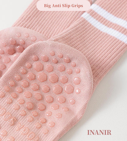 Pilates Socks With Grips for Women:Cute Non Slip Crew Gripper Yoga Sock-Grippy Sticky for Hospital/Dance Barre/Workout