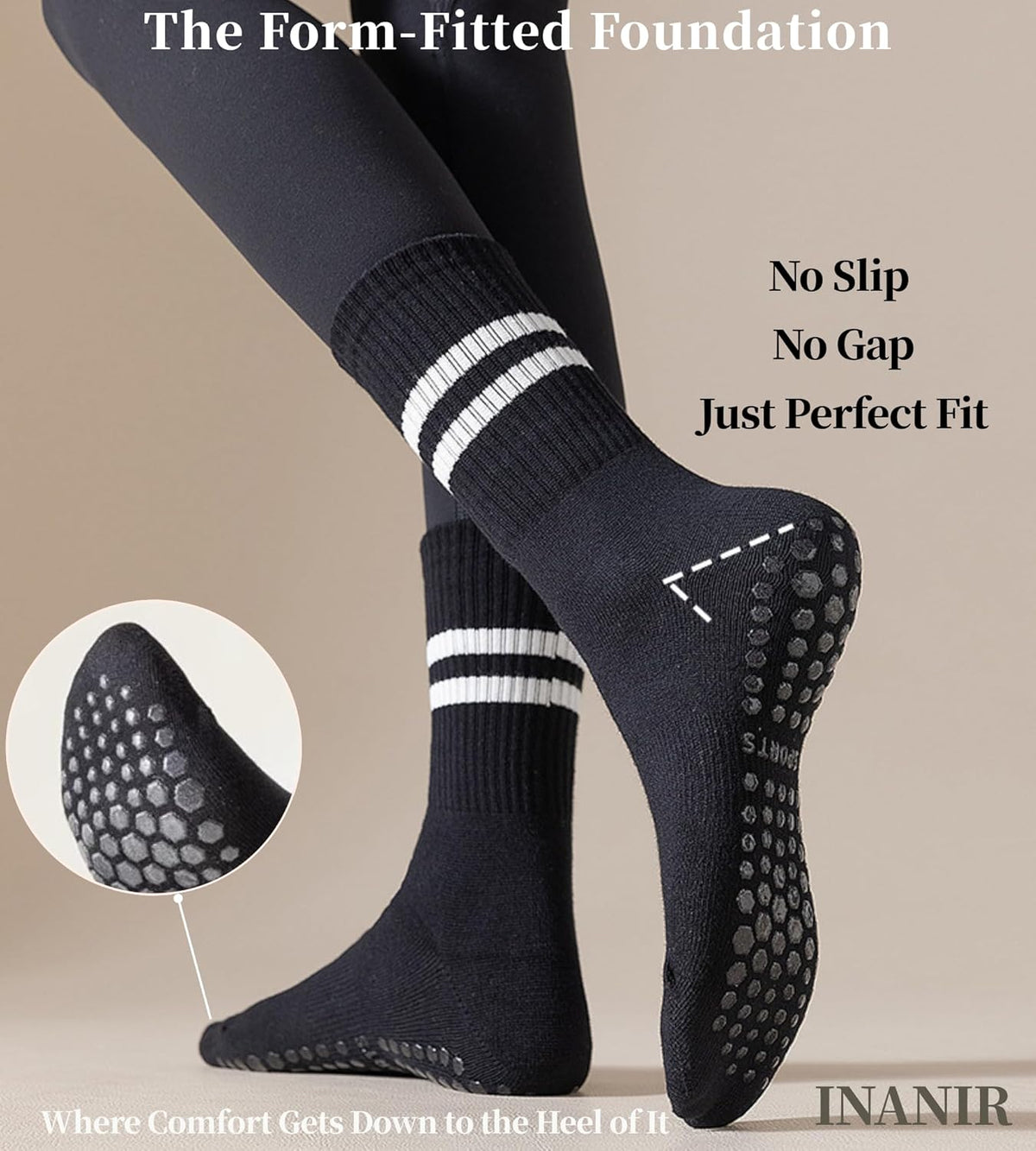 Pilates Socks With Grips for Women:Cute Non Slip Crew Gripper Yoga Sock-Grippy Sticky for Hospital/Dance Barre/Workout