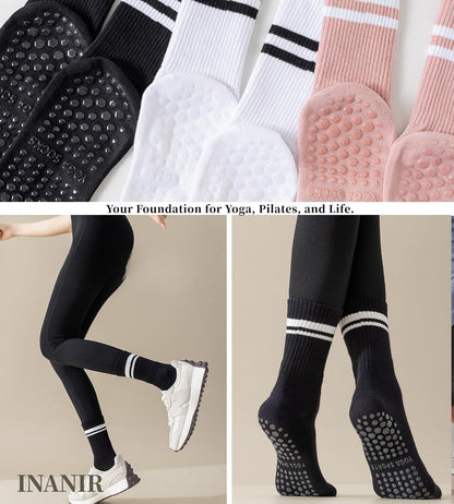 Pilates Socks With Grips for Women:Cute Non Slip Crew Gripper Yoga Sock-Grippy Sticky for Hospital/Dance Barre/Workout