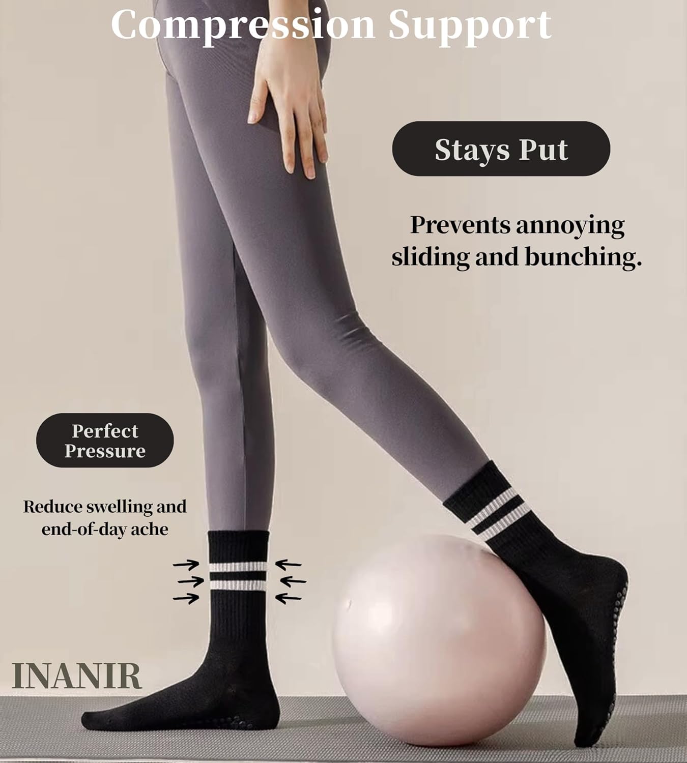 Pilates Socks With Grips for Women:Cute Non Slip Crew Gripper Yoga Sock-Grippy Sticky for Hospital/Dance Barre/Workout