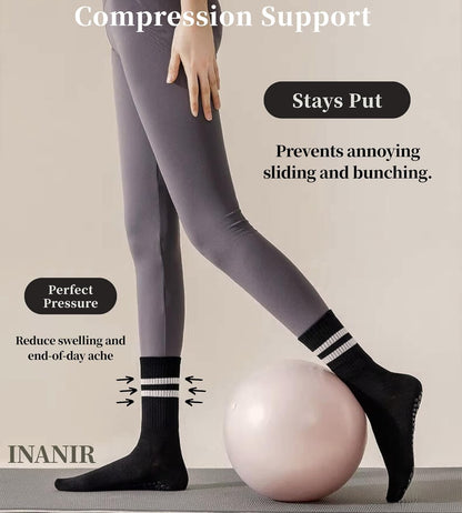 Pilates Socks With Grips for Women:Cute Non Slip Crew Gripper Yoga Sock-Grippy Sticky for Hospital/Dance Barre/Workout