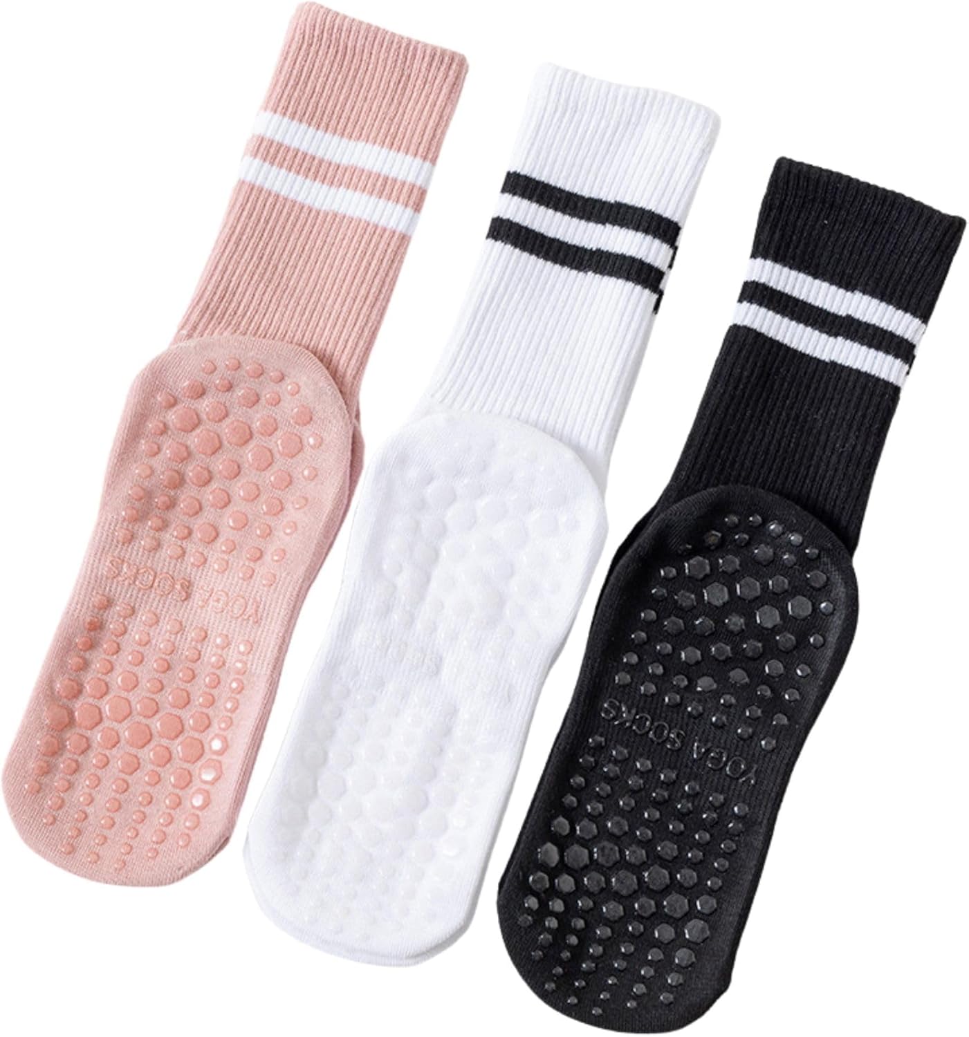 Pilates Socks With Grips for Women:Cute Non Slip Crew Gripper Yoga Sock-Grippy Sticky for Hospital/Dance Barre/Workout