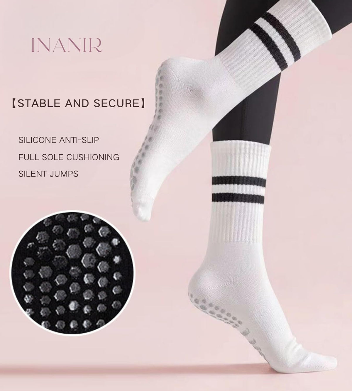 Pilates Socks With Grips for Women:Cute Non Slip Crew Gripper Yoga Sock-Grippy Sticky for Hospital/Dance Barre/Workout