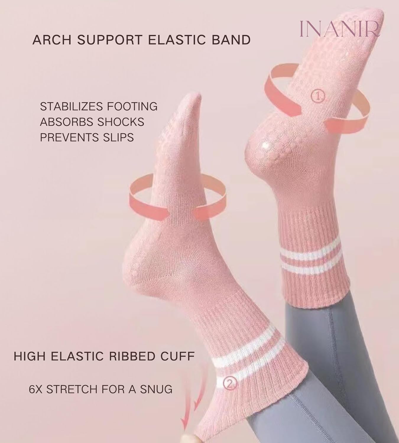 Pilates Socks With Grips for Women:Cute Non Slip Crew Gripper Yoga Sock-Grippy Sticky for Hospital/Dance Barre/Workout