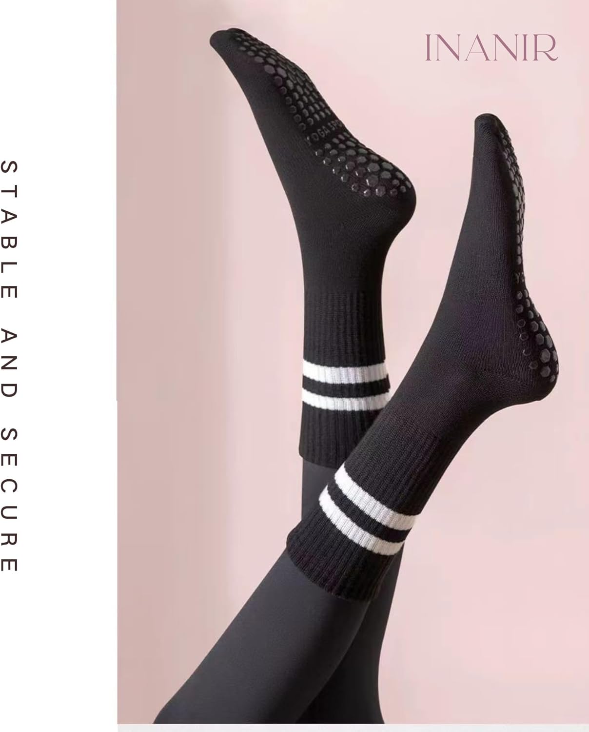 Pilates Socks With Grips for Women:Cute Non Slip Crew Gripper Yoga Sock-Grippy Sticky for Hospital/Dance Barre/Workout