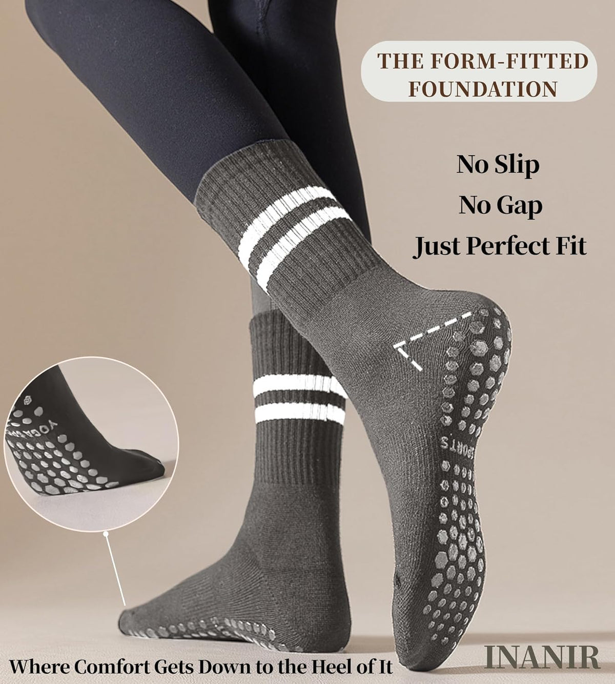 Pilates Socks With Grips for Women:Cute Non Slip Crew Gripper Yoga Sock-Grippy Sticky for Hospital/Dance Barre/Workout