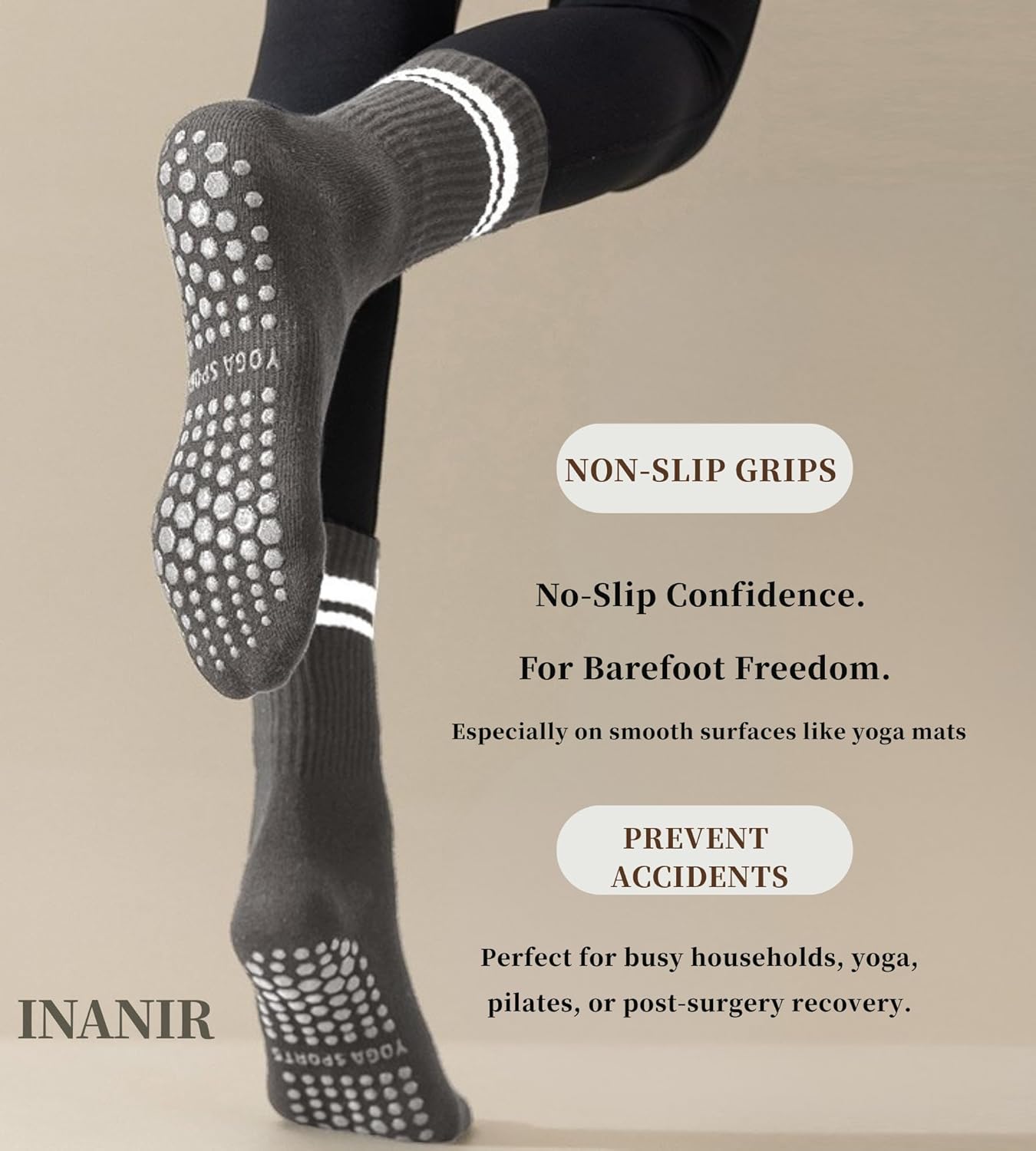 Pilates Socks With Grips for Women:Cute Non Slip Crew Gripper Yoga Sock-Grippy Sticky for Hospital/Dance Barre/Workout