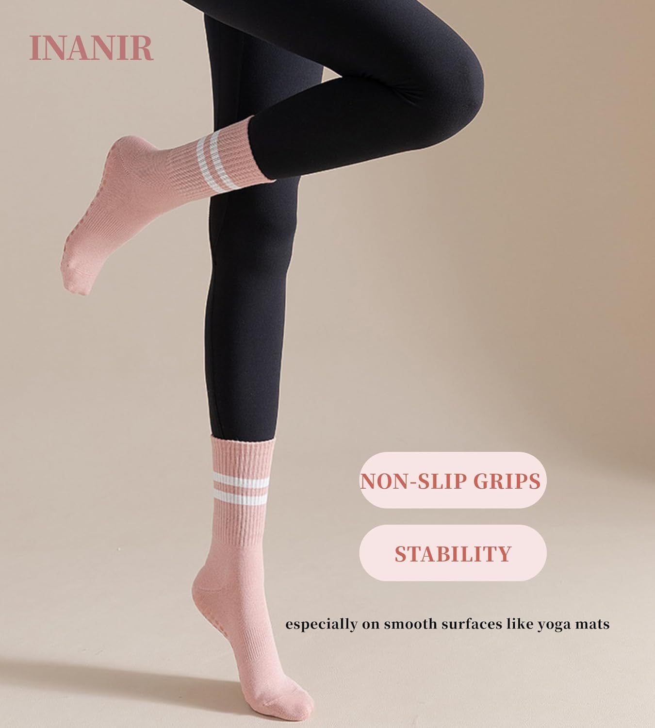 Pilates Socks With Grips for Women:Cute Non Slip Crew Gripper Yoga Sock-Grippy Sticky for Hospital/Dance Barre/Workout