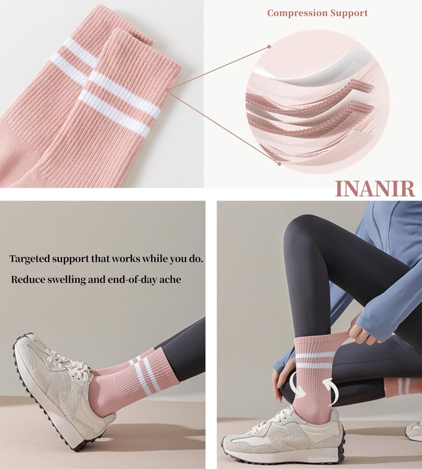 Pilates Socks With Grips for Women:Cute Non Slip Crew Gripper Yoga Sock-Grippy Sticky for Hospital/Dance Barre/Workout